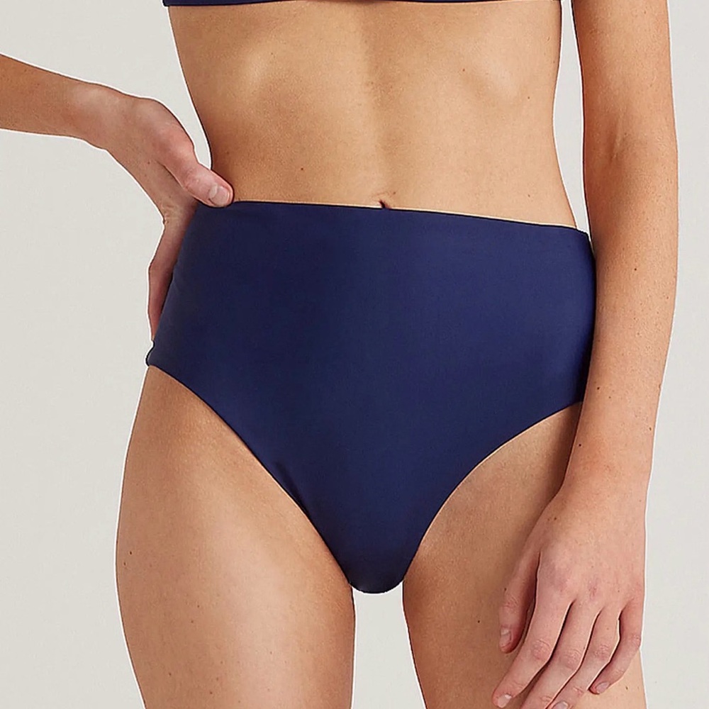 Quince Italian High Rise Bikini Bottom In Deep Navy Size Medium y946
